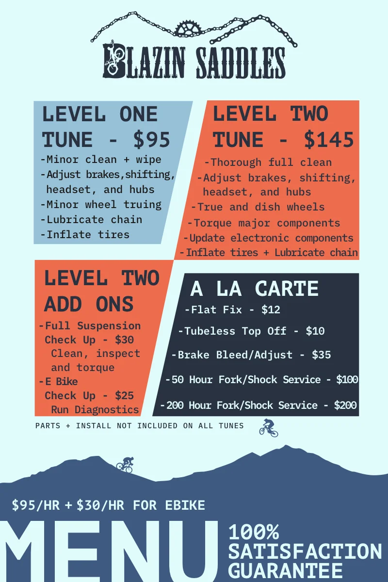 2025 Blazin Saddles Service Menu